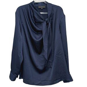 Eloquii Drop Shoulder Tie Neck Blouse Dark Blue Size 20 NWOT